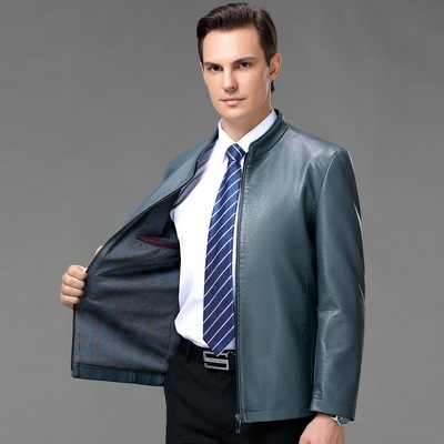 恒源祥官方正品海宁皮衣男秋冬季新款中年商务休闲皮夹克男士立领