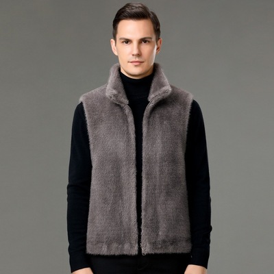 恒源祥官方正品2025新款男背心仿貂水貂皮草中老年马甲双面穿坎肩