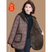 恒源祥妈妈冬装 洋气棉衣加绒加厚连帽中老年女时尚 棉服宽松保暖棉