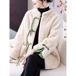 恒源祥官方正品 皮草水貂毛外套女宽松显瘦气质高贵中老 国风新中式