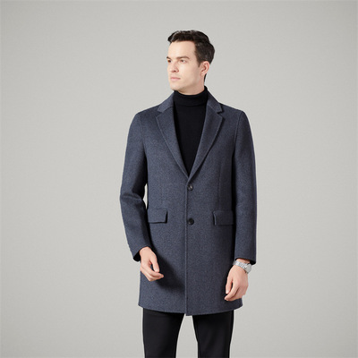 恒源祥官方正品代发羊毛大衣男冬季新款商务休闲西装领中年爸爸外