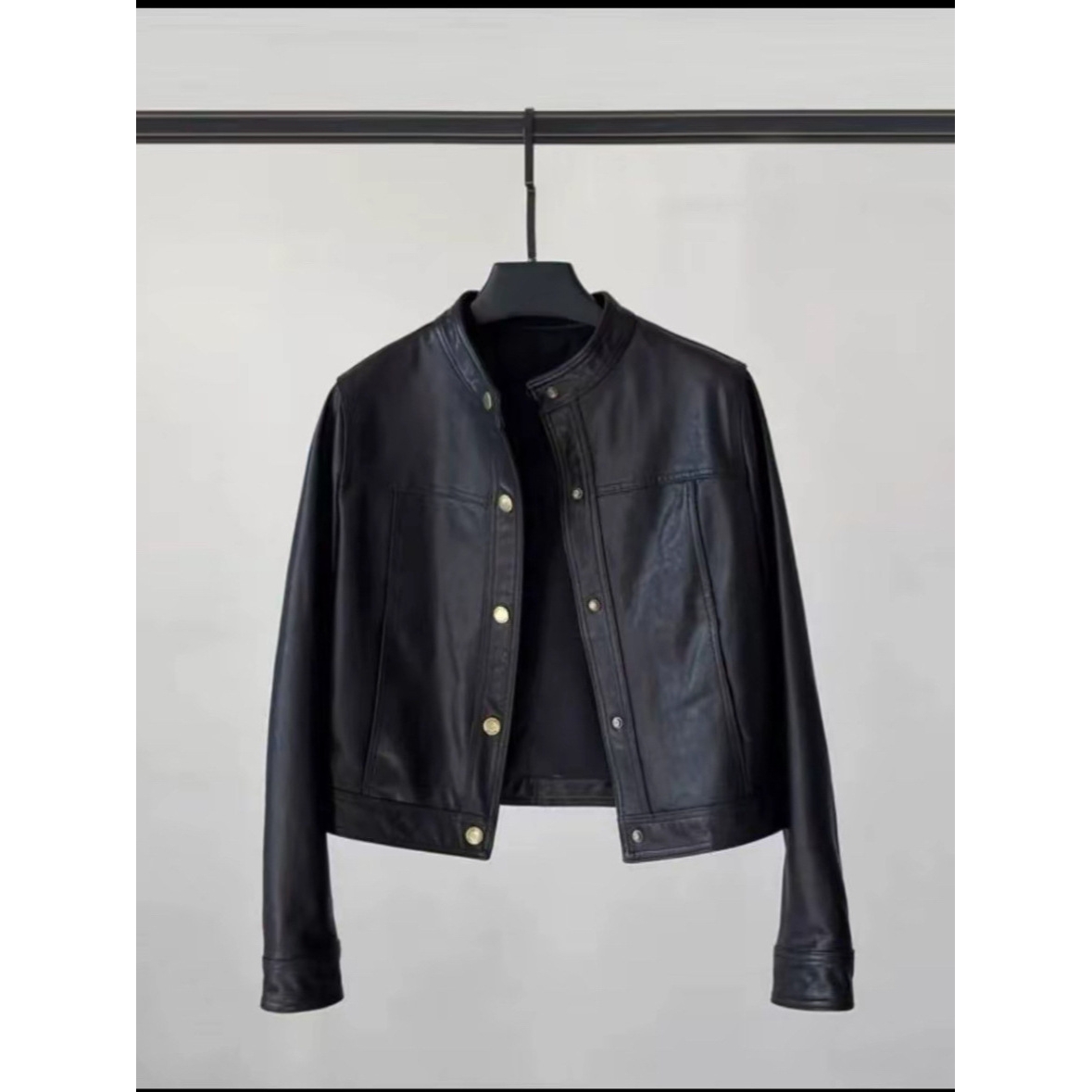 恒源祥官方正品海宁皮衣女外套韩版短款小个子立领机车复古皮夹克