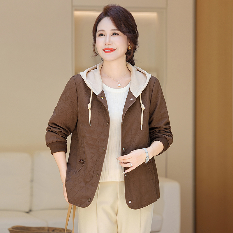 恒源祥官方正品2025春秋中老年女装连帽夹克上衣年轻妈妈秋装中年