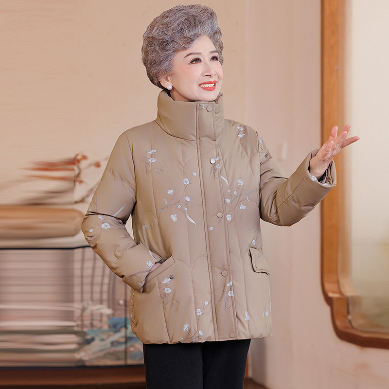 恒源祥官方正品60-80中老年90白鸭绒保暖棉衣服外套小个子妈妈冬
