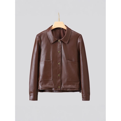 恒源祥官方正品海宁皮衣女2025春新款高端绵羊皮小个子夹克外套短