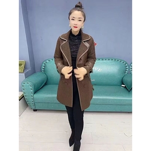 泰迪绒双面穿中长款 恒源祥官方正品 海宁皮衣女士外套2024秋冬新款