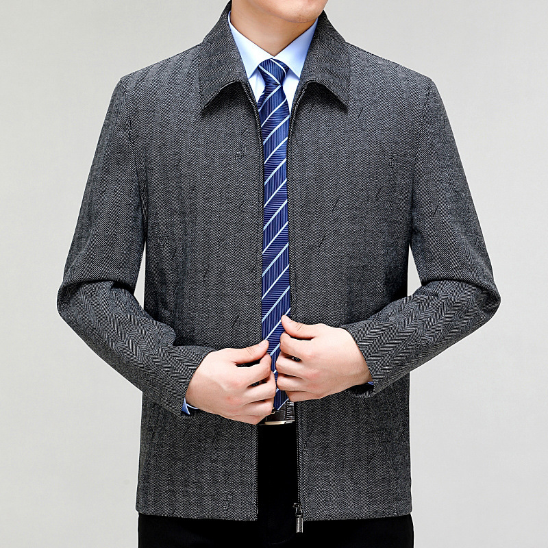 恒源祥官方正品秋冬季男士羊毛呢子夹克衫中年爸爸装休闲厚大码宽