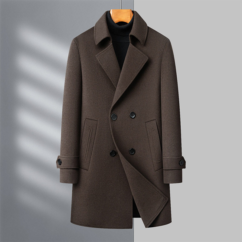恒源祥官方正品男式羊毛呢大衣秋冬中长款双排扣风衣中年爸爸商务