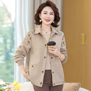 刺绣夹克衫 恒源祥官方正品 休闲外套翻领小个子时尚 短款 中 妈妈春装