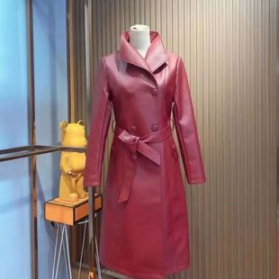 皮衣外套女士风衣女装 中长款 pu薄款 韩版 202 ins时尚 恒源祥官方正品