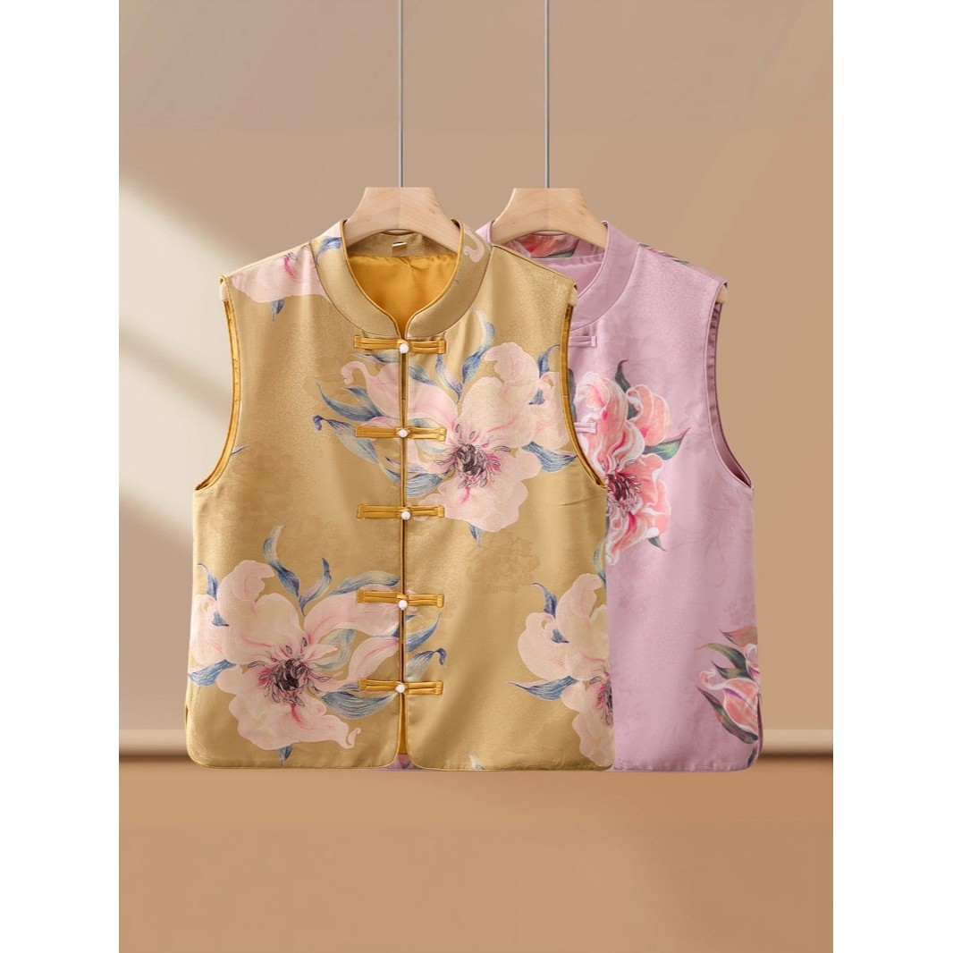 恒源祥新中式提花复古印花无袖马甲妈妈装2025秋季国风盘扣时尚坎,女装/女士精品,上衣,淘宝优惠券,粉丝福利购,淘宝优惠卷