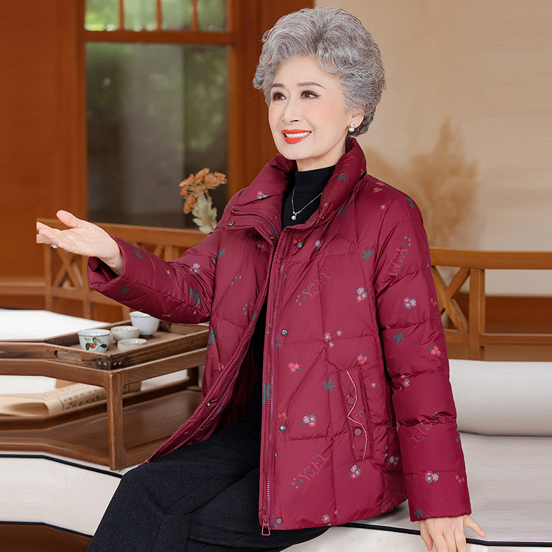恒源祥官方正品60-80中老年90白鸭绒保暖棉衣服外套小个子妈妈冬