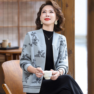 时尚 恒源祥官方正品 妈妈装 2025年新款 中老年女春秋冬针织毛衣开衫