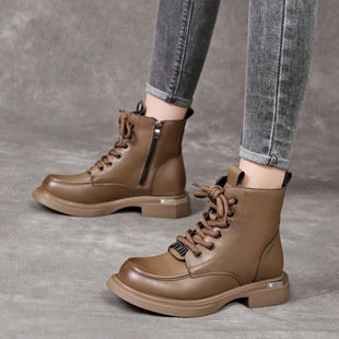 2024年最新款潮流马丁靴爆款复古女靴平底真牛皮英伦潮酷时尚短靴