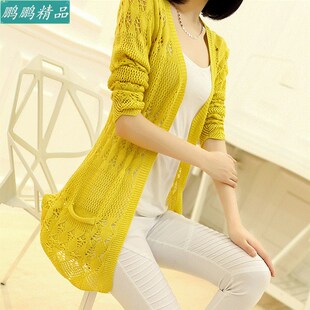 ladies hollow knit cardigan women long loose sweaters tops女