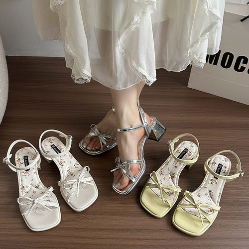 Coarse Heel Knot Sandals for Women Summer Dress Fairy shoes