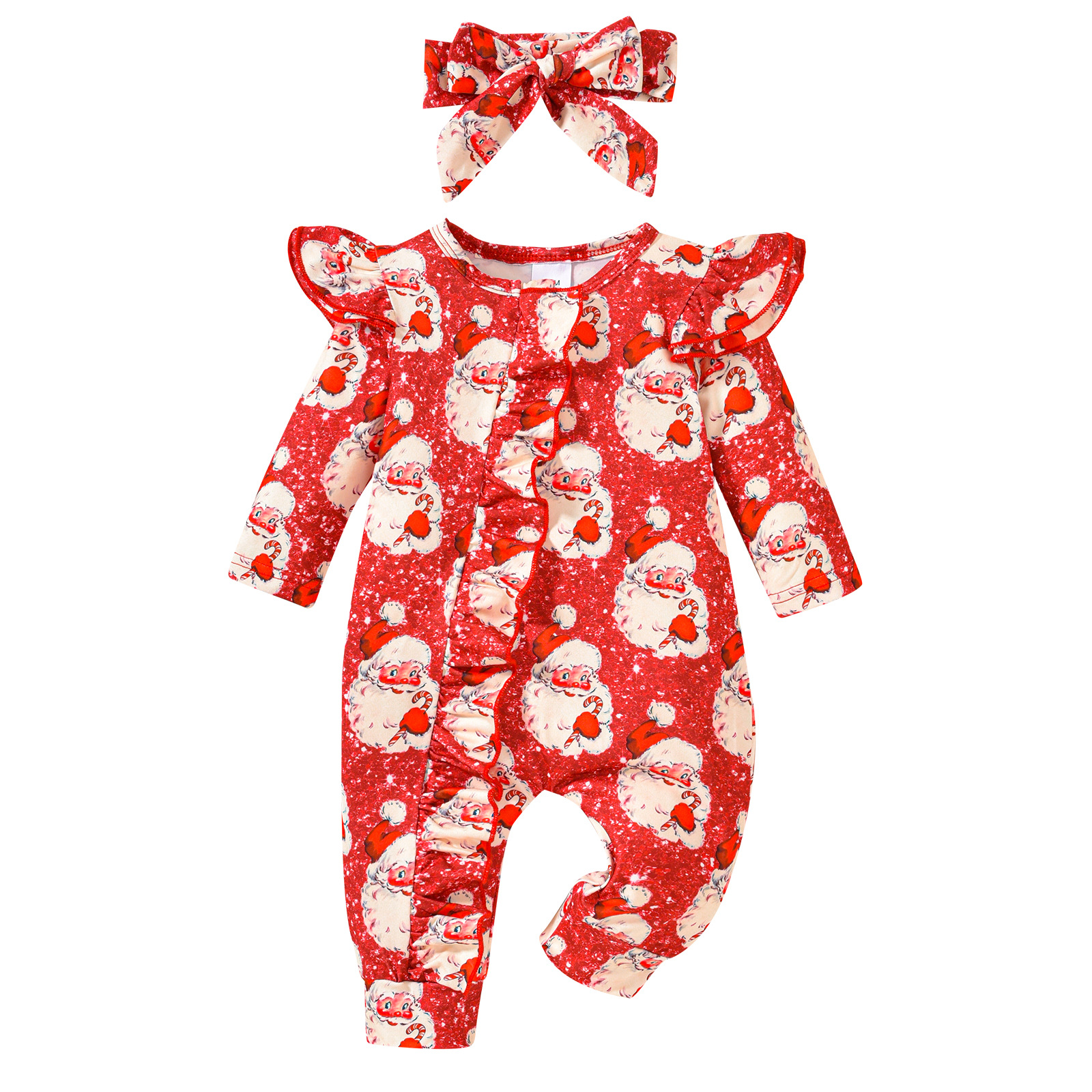 Baby girl, Santa Claus, fungus edge, long sleeved jumpsuit,