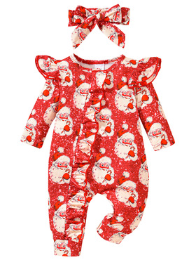 Baby girl, Santa Claus, fungus edge, long sleeved jumpsuit,