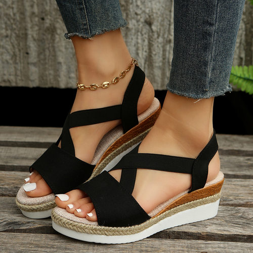 Summer Large Women's Shoes with Elastic Slope Heel sandals