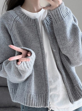 Casual short knitted cardigan women's spring gray sweater