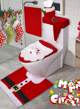 Christmas Toilet Set xmas Bathroom Decoration Set floor mat