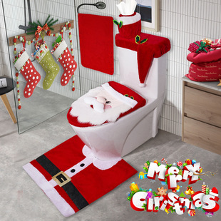 Christmas Toilet Set xmas Bathroom Decoration Set floor mat