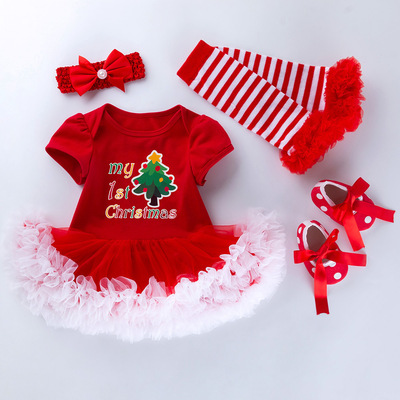 Girl Christmas Baby  Dress Infant Short sleeved jumpsuit