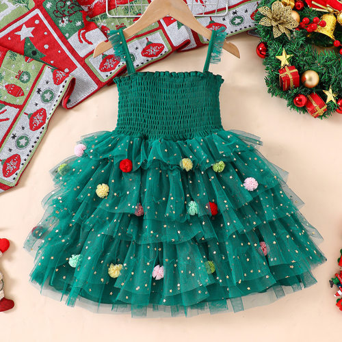 Christmas Girls' Dress with Strap, Star Mesh baby girl skirt