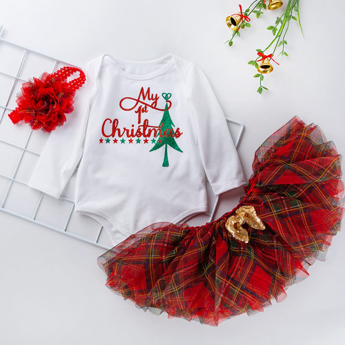 Christmas baby clothes, baby girl long sleeved shirt, skirt