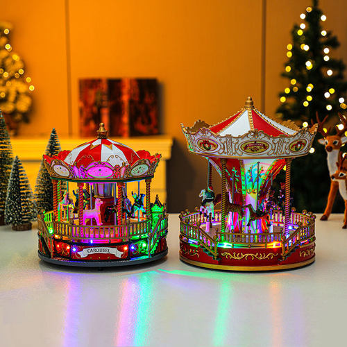 Christmas carousel ornaments, music boxes, decorations