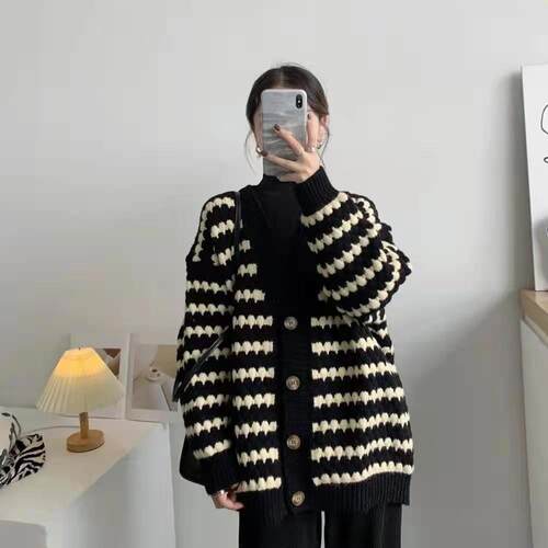 New V-neck cardigan sweater, women's knitted cardigan, top
