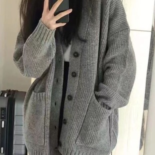 Thick sweater autumn winter loose retro knitted cardiga top