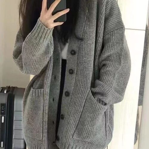 Thick sweater autumn winter loose retro knitted cardiga top
