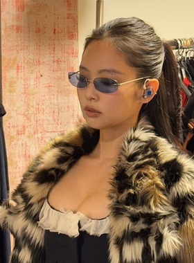 日本品质Jennie同款方形蓝色无框墨镜女欧美辣妹时尚高级感中古街