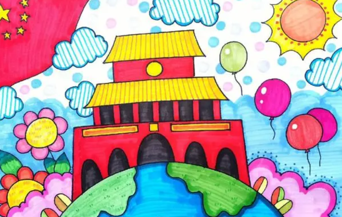 爱国主题儿童画小学生爱国爱党红色主题绘画线稿电子版手抄报模板