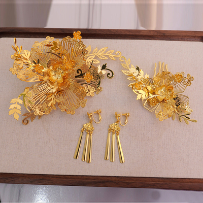 婚礼结婚秀禾头饰发夹耳环套装