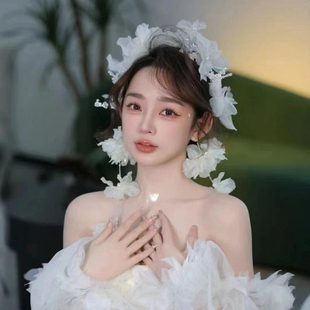 甜美网纱花瓣新娘结婚礼服发箍头花时尚写真绢花婚礼跟妆写真发饰