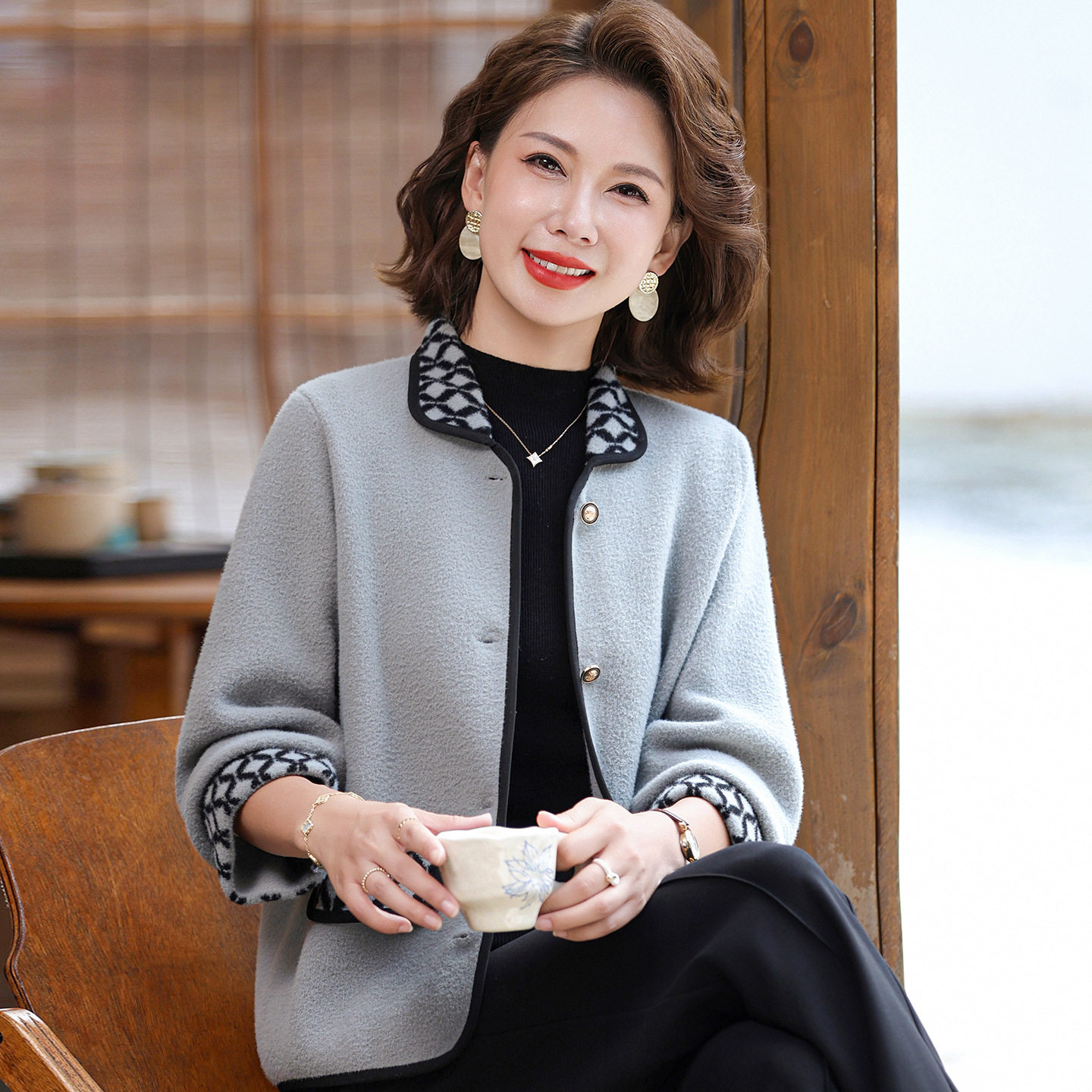 恒源祥中老年妇女洋气外套五十多岁妈妈秋装2025新款时尚貂绒春秋,女装/女士精品,中老年女装,淘宝优惠券,粉丝福利购,淘宝优惠卷