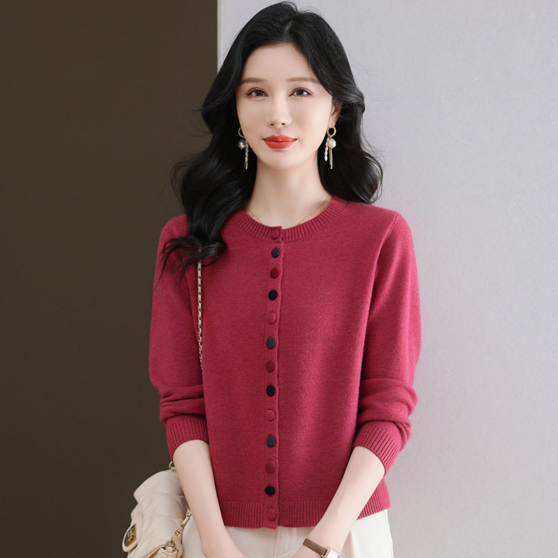 恒源祥圆领彩扣针织衫开衫女士春秋短款毛衣外套春装2025年新款外,女装/女士精品,毛针织衫,淘宝优惠券,粉丝福利购,淘宝优惠卷