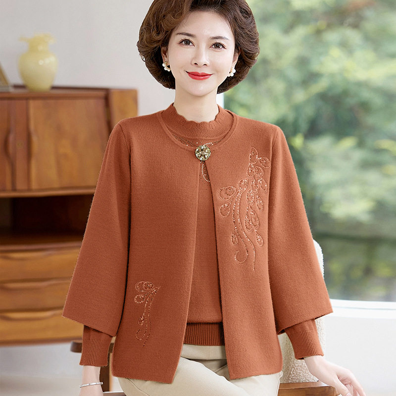恒源祥新款妈妈秋装外套针织两件套上衣服中老年女秋冬宽松毛衣刺,女装/女士精品,中老年女装,淘宝优惠券,粉丝福利购,淘宝优惠卷