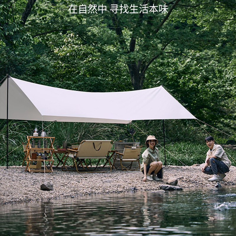 德国精工天幕帐篷黑胶户外露营便携式蝶形遮阳雨凉棚野餐涂银防晒