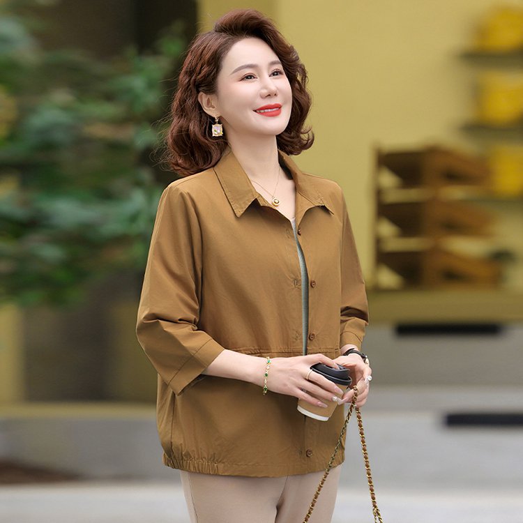 恒源祥妈妈七分中袖衬衫薄款中老年女春夏款上衣薄款外套防晒服纯