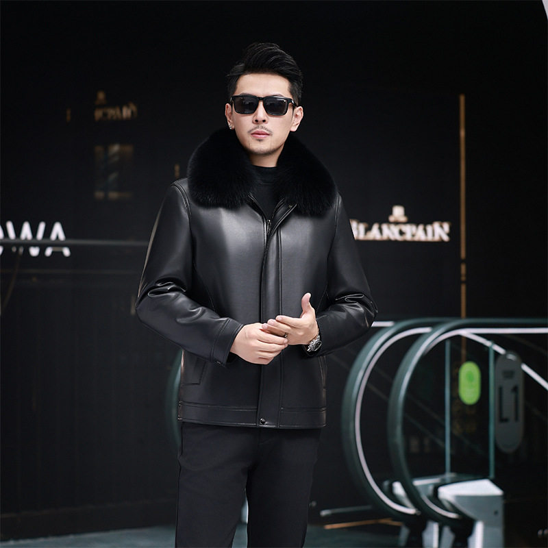 恒源祥冬季新款皮衣男士休闲中年皮绒服翻领加绒加厚深色毛领夹克,男装,皮草,淘宝优惠券,粉丝福利购,淘宝优惠卷