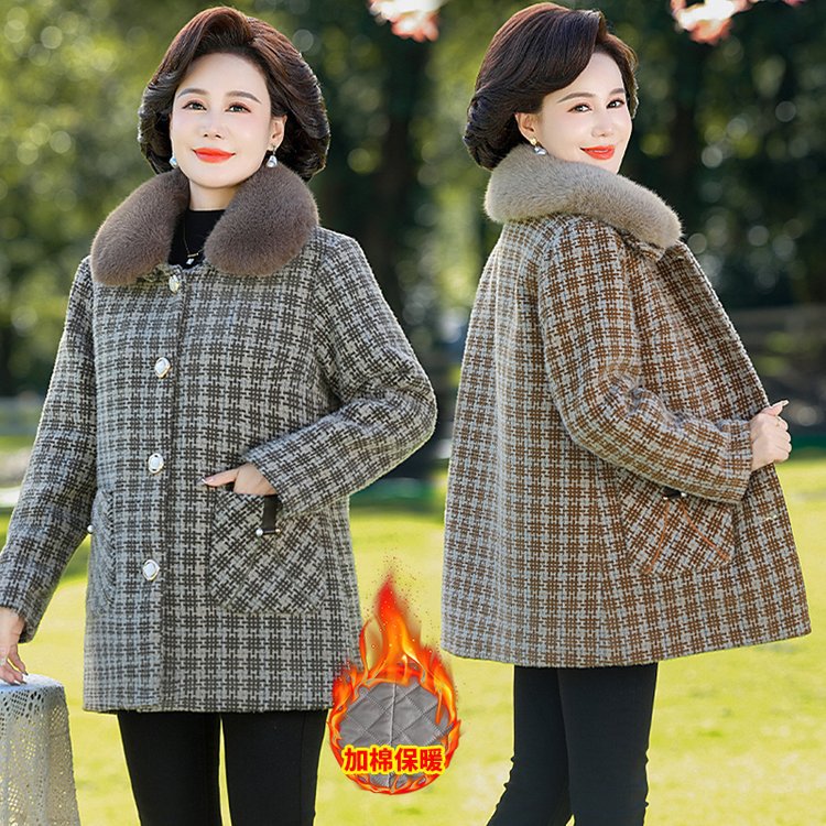 恒源祥妈妈冬装加绒加厚仿水貂绒外套中长款中老年女装洋气高贵毛