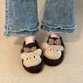 冬季 女2025新款 厚底居家防滑加绒 舒适可爱外穿毛毛棉拖鞋 韩国潮鞋