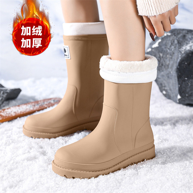 德国精工新款女士雨鞋加绒中筒户外防水厚底胶鞋高筒时尚女款雨靴