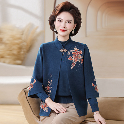 恒源祥中老年人针织毛衣外套上衣女奶奶装中年妈妈春秋洋气开衫两