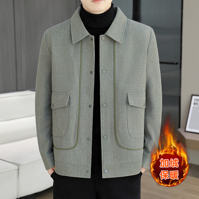 恒源祥男士夹克加绒加厚棉服秋冬季夹克男士翻领棉服条纹毛呢子大,男装,毛呢大衣,淘宝优惠券,粉丝福利购,淘宝优惠卷