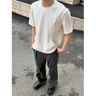 重磅结构小众设计T恤美式高街廓形短袖男夏季cleanfit半截袖上衣