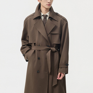 西装 双排扣免烫英伦风衣男中长款 韩版 新款 领宽松休闲外套 春秋季